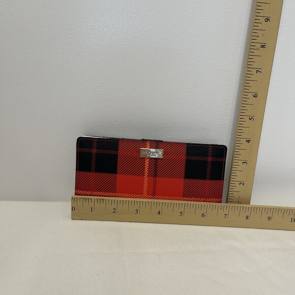 NWT Kate Spade New York Stacy Wallet Plaidred Print Red Black Leather Card Slots - Picture 5 of 5